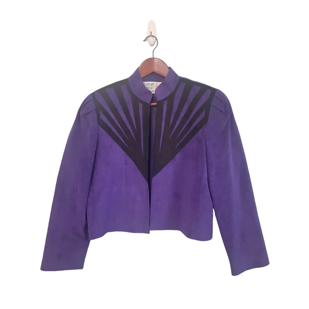 Vintage Samuel Robert By Peter Hatsi Androu Womens Suede Purple Blazer Size 14‎